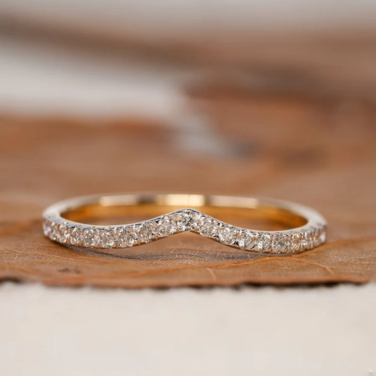 Pave Set Tiny Diamond Stacking Ring Curved Wedding Band For Women